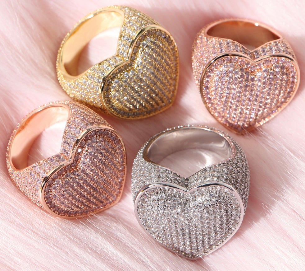 Iced out heart on sale ring