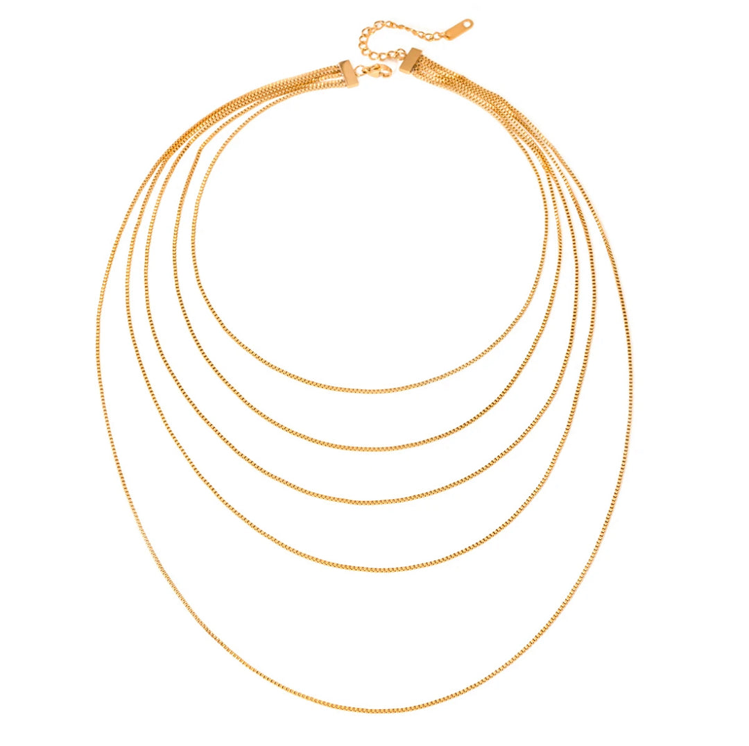 18K Gold Five Multi-Layer Necklace