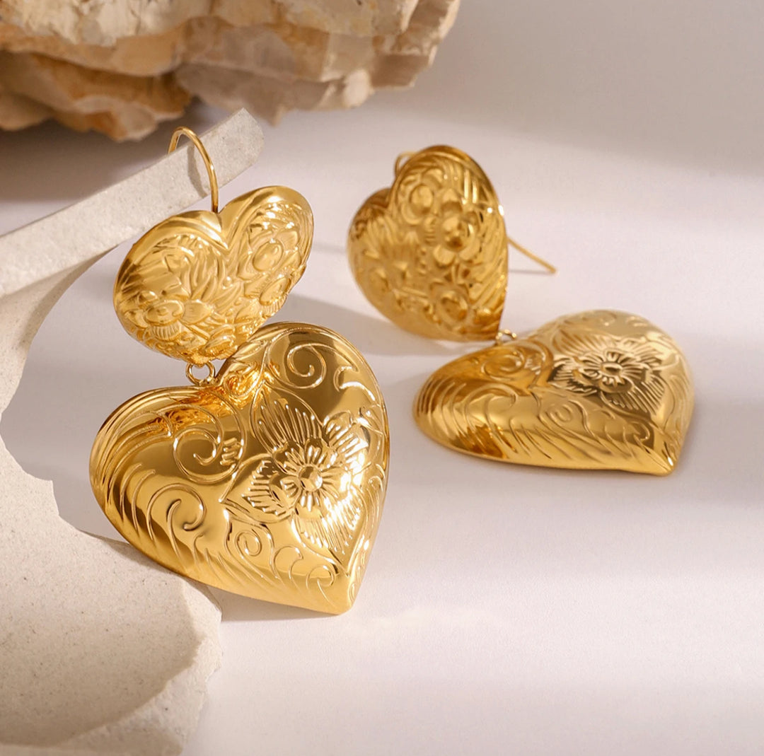 Gold Double Heart Earrings - Humble Legends Jewelry