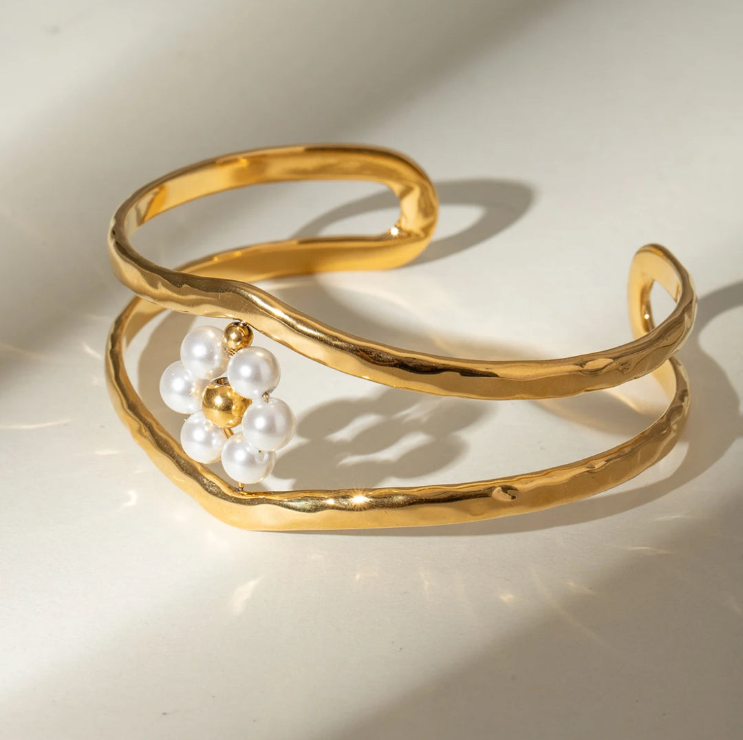 Elegant Gold Pearl Bangle Bracelet - Humble Legends Jewelry