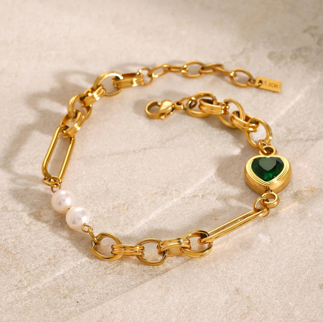 Pearl Green Heart Bracelet - Humble Legends Jewelry