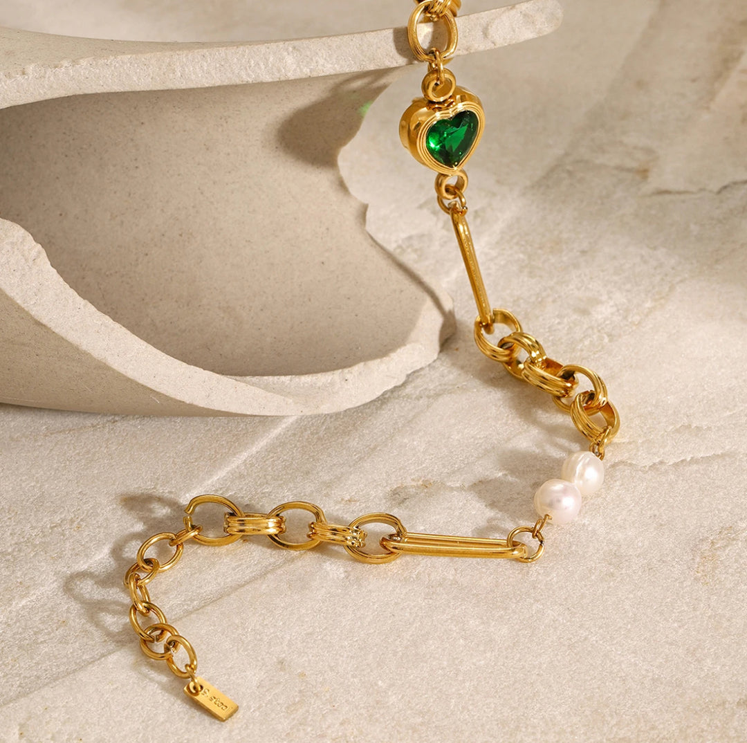 Pearl Green Heart Bracelet - Humble Legends Jewelry