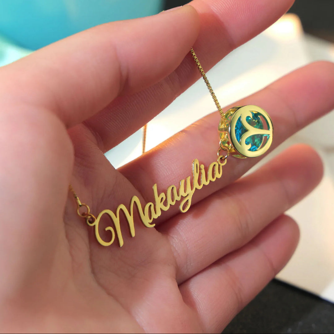 Personalized Birthstone Necklace with Horoscope Sign - Humble Legends