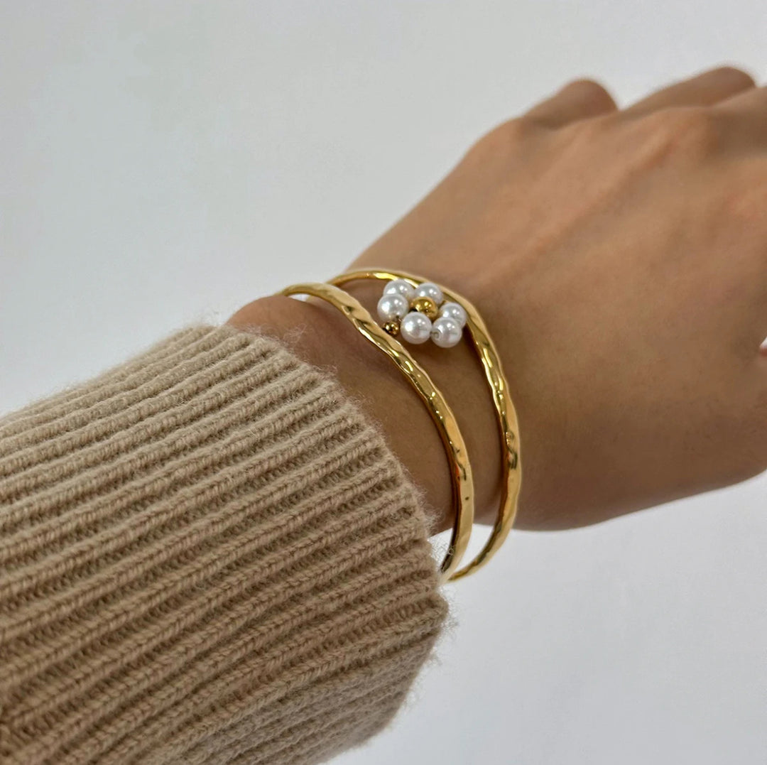 Elegant Gold Pearl Bangle Bracelet - Humble Legends Jewelry