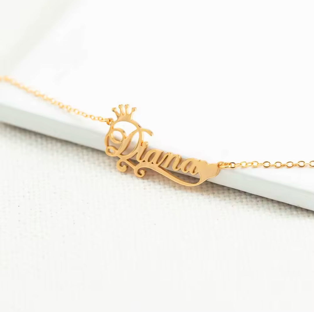 Custom Crown Heart Nameplate Necklace - Humble Legends Jewelry