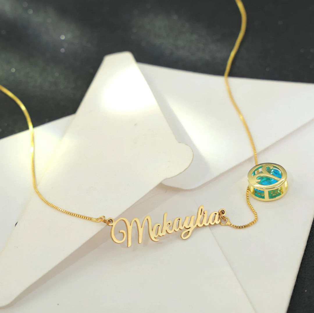 Personalized Birthstone Necklace with Horoscope Sign - Humble Legends