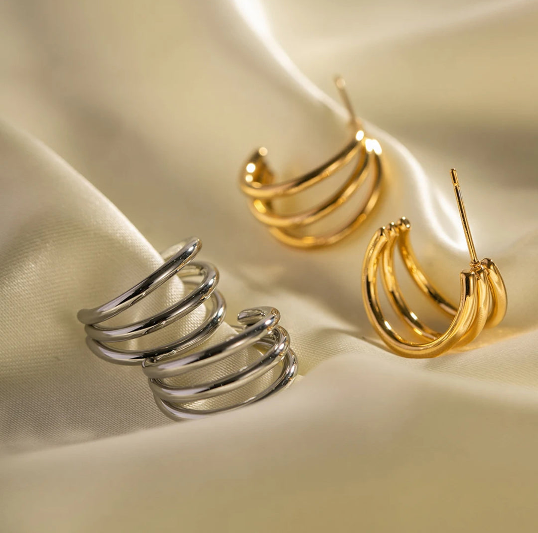 Three Layer Wire Gold Earrings - Humble Legends Jewelry