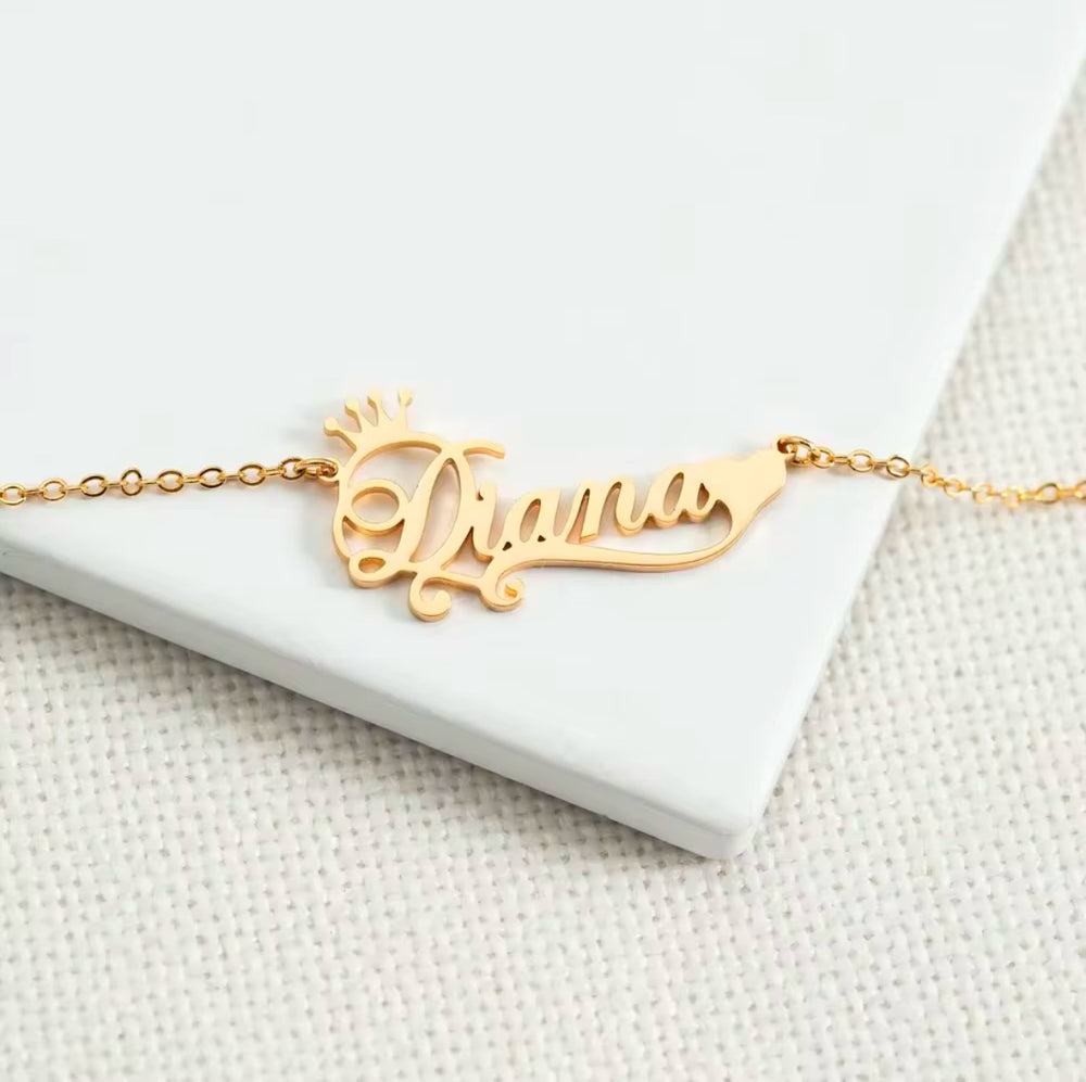 Custom Crown Heart Nameplate Necklace - Humble Legends Jewelry