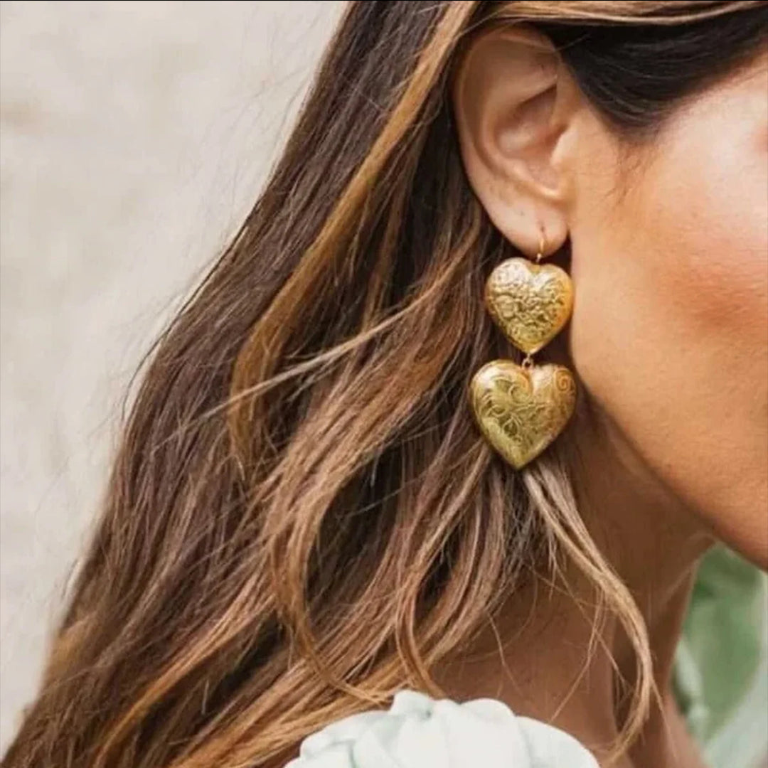 Gold Double Heart Earrings - Humble Legends Jewelry