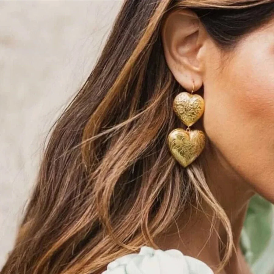 Gold Double Heart Earrings - Humble Legends Jewelry