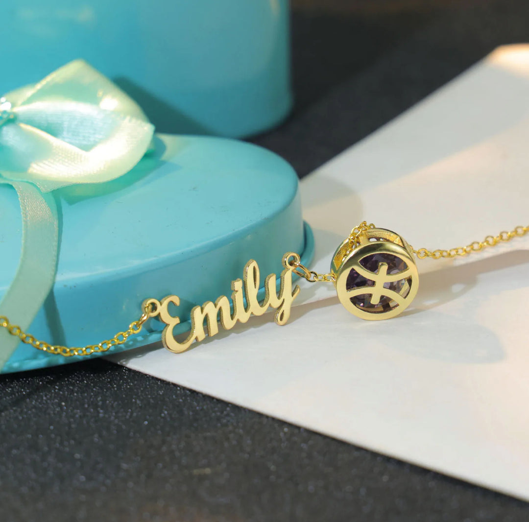 Personalized Birthstone Necklace with Horoscope Sign - Humble Legends