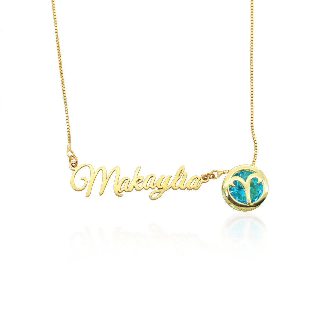 Personalized Birthstone Necklace with Horoscope Sign - Humble Legends