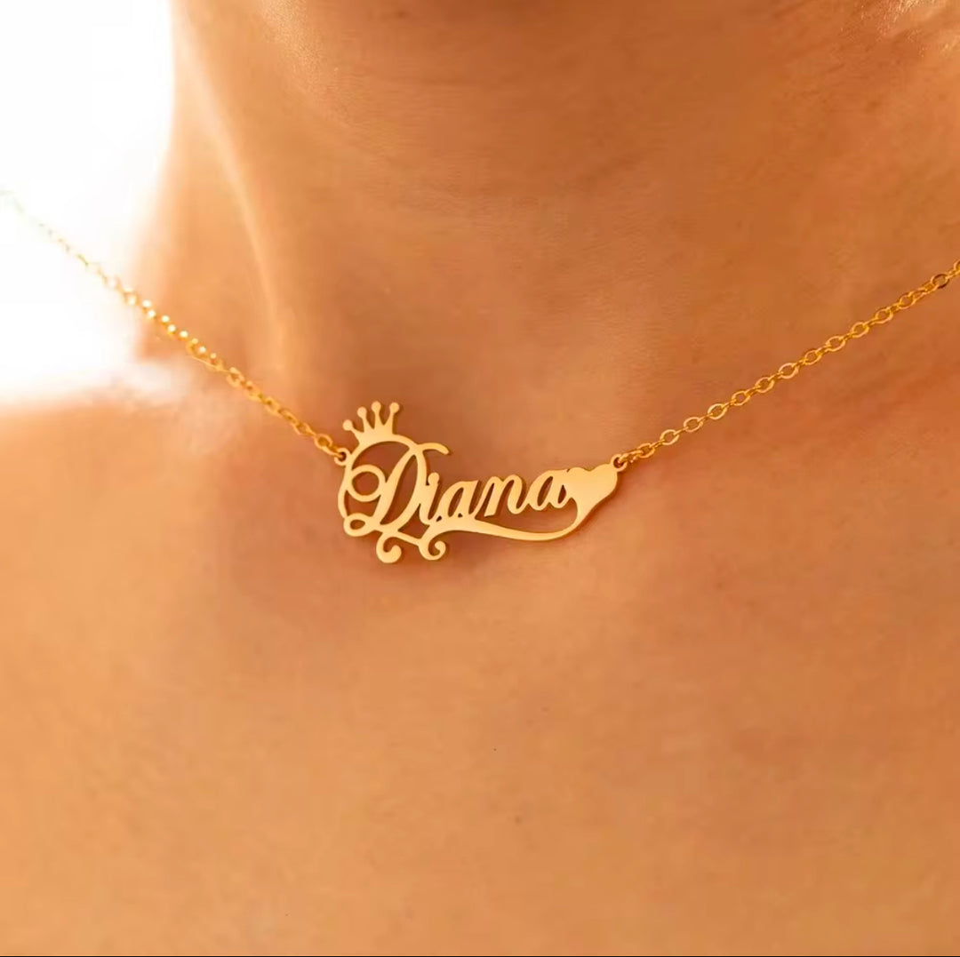 Custom Crown Heart Nameplate Necklace - Humble Legends Jewelry