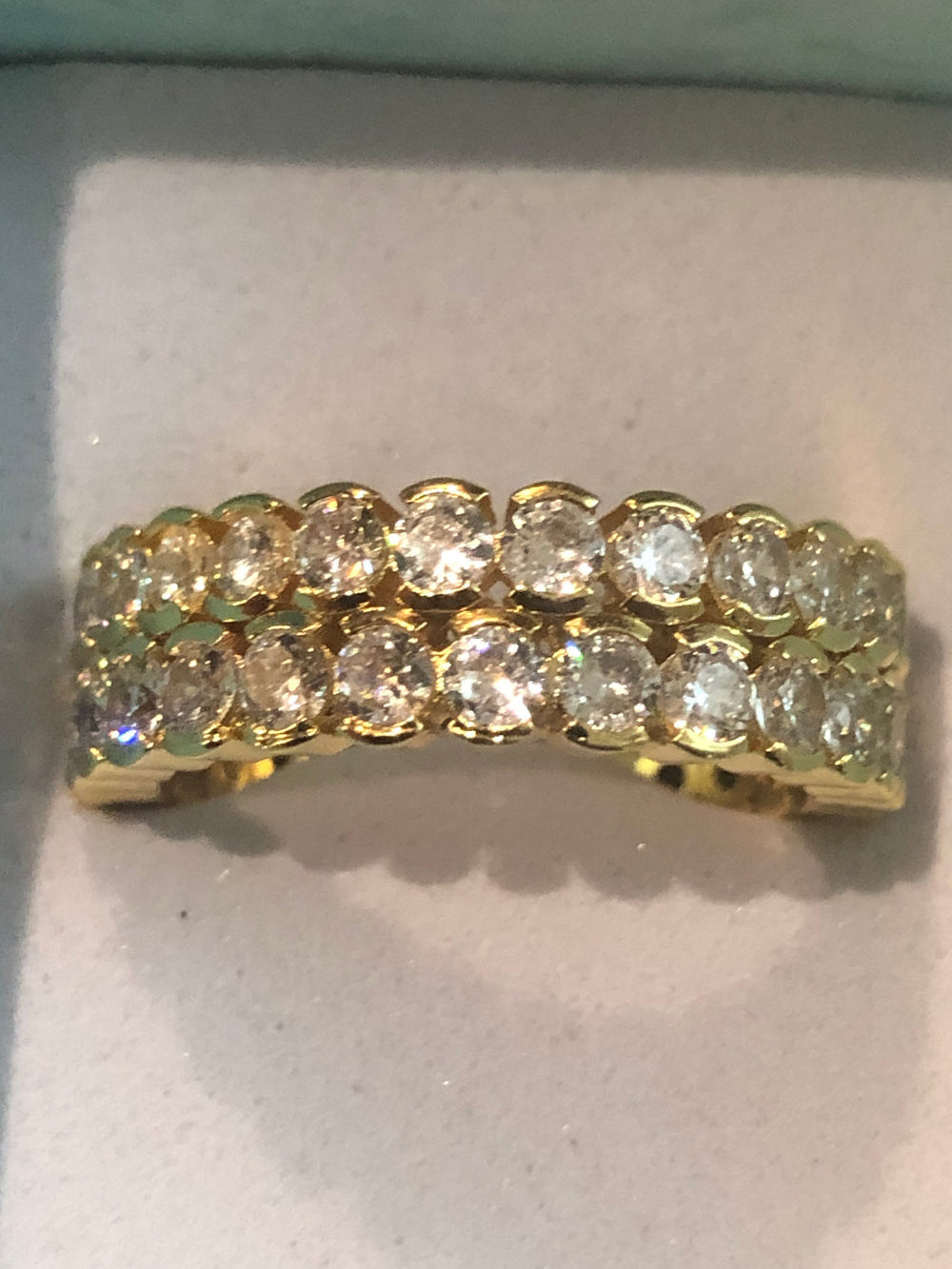 18K Two Row Round Cut Gold Cubic Zirconia Ring - Humble Legends