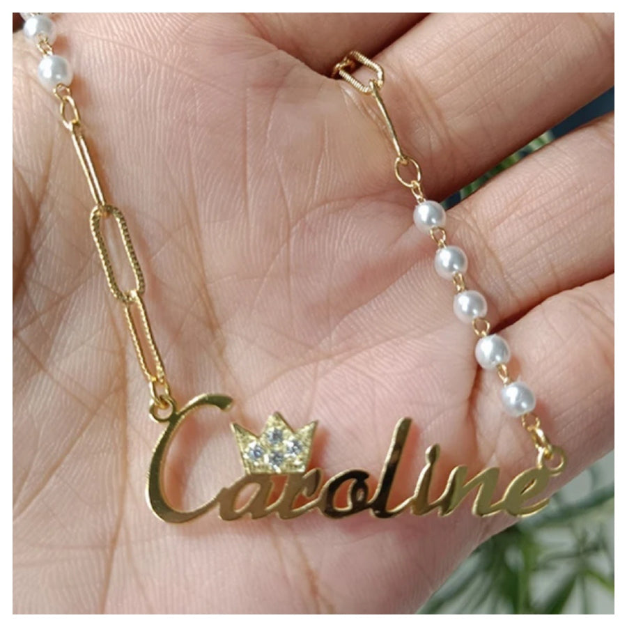 Personalized Crown Pearl Name Necklace - Humble Legends