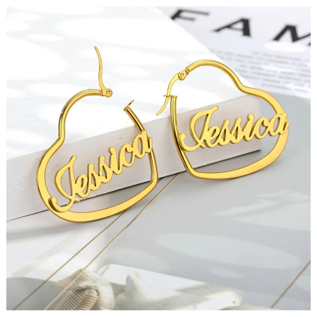 Personalized 18K Name Heart Hoop Earrings - Humble Legends