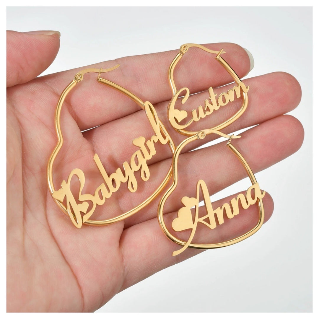 Personalized 18K Name Heart Hoop Earrings - Humble Legends