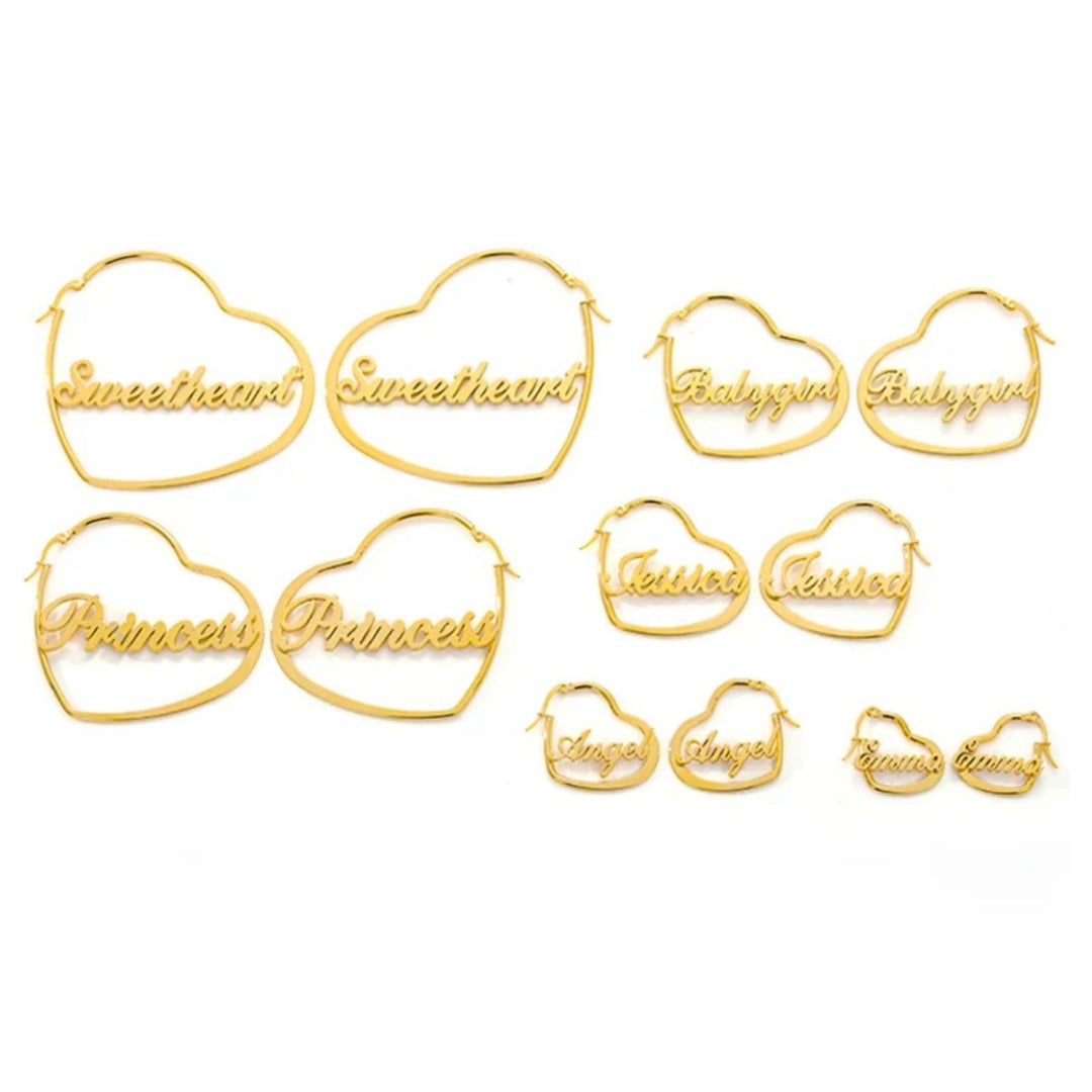 Personalized 18K Name Heart Hoop Earrings - Humble Legends