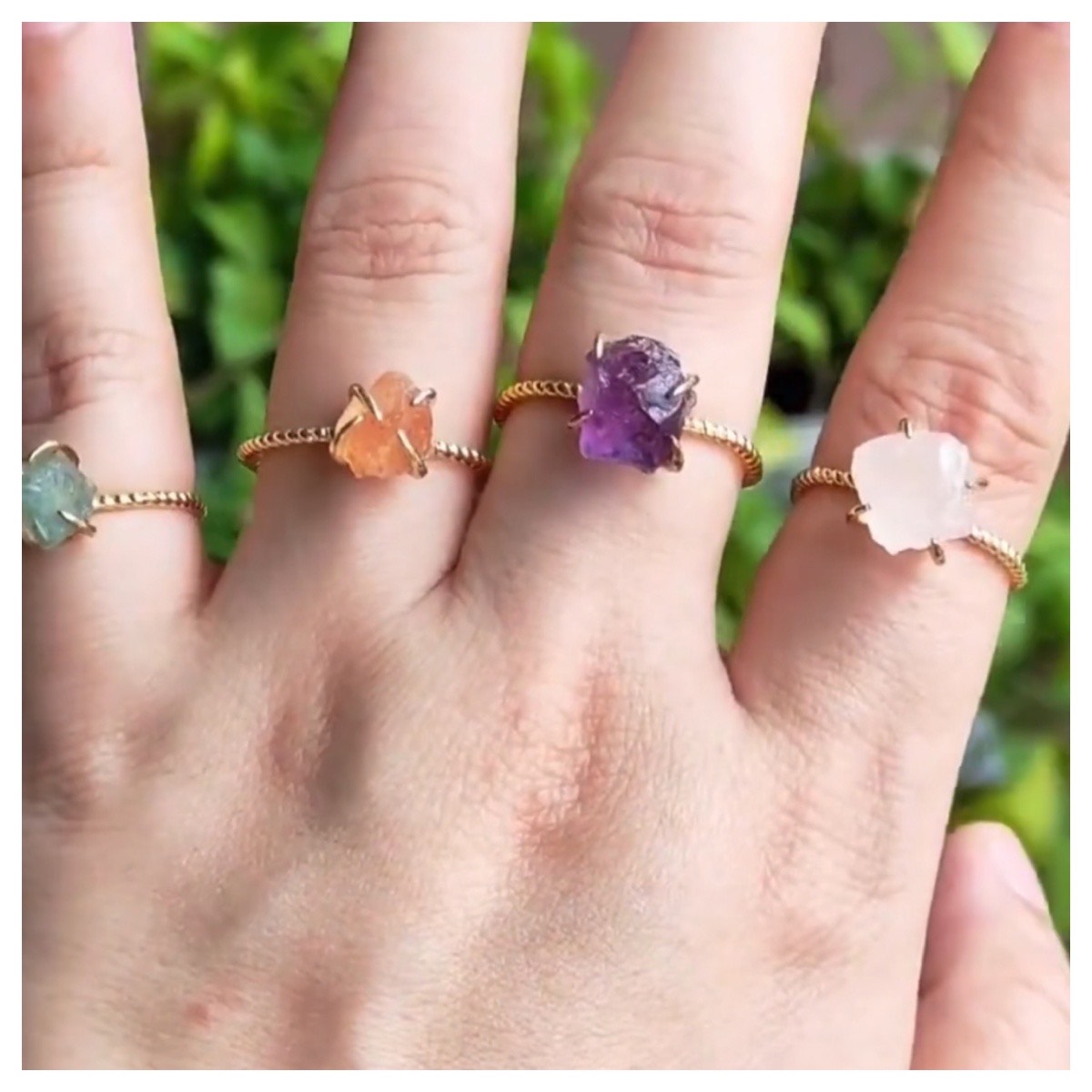 Geometric Cluster Ring Gemstone With Rose Quartz Healing Crystal In Purple,  Blue, And Green Natural Stone Jewelry Gift For Women From Euding, $15.52 |  DHgate.Com