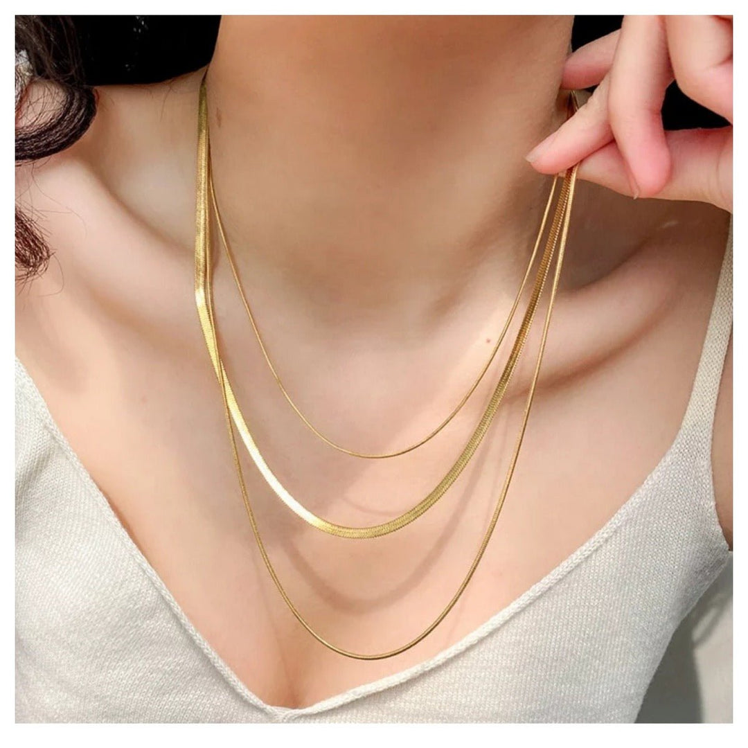 Three Gold 18K Multi-Layered Necklaces (3 Snake Style Necklaces) - Humble Legends